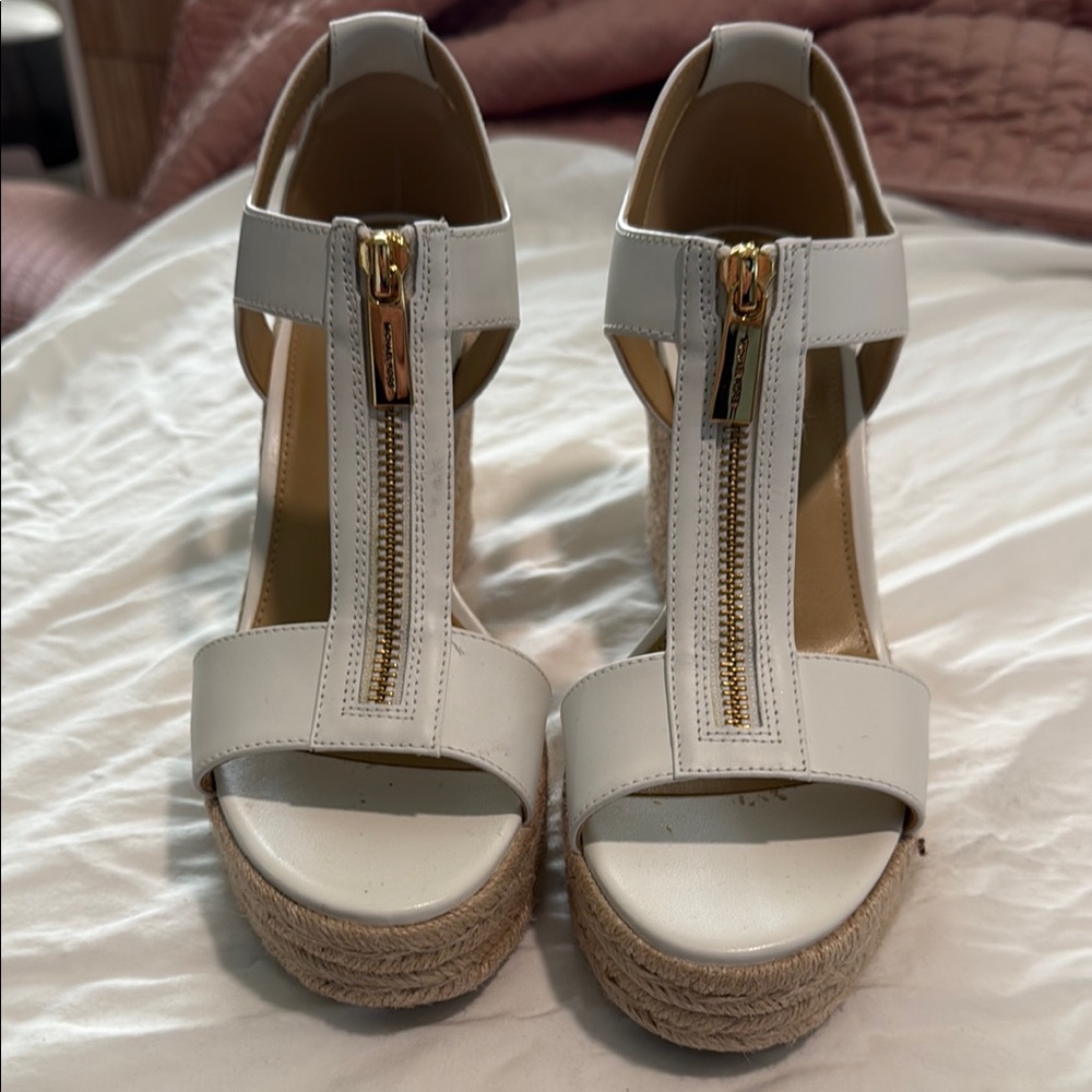 Michael Kors White Wedges with Gold Zipper